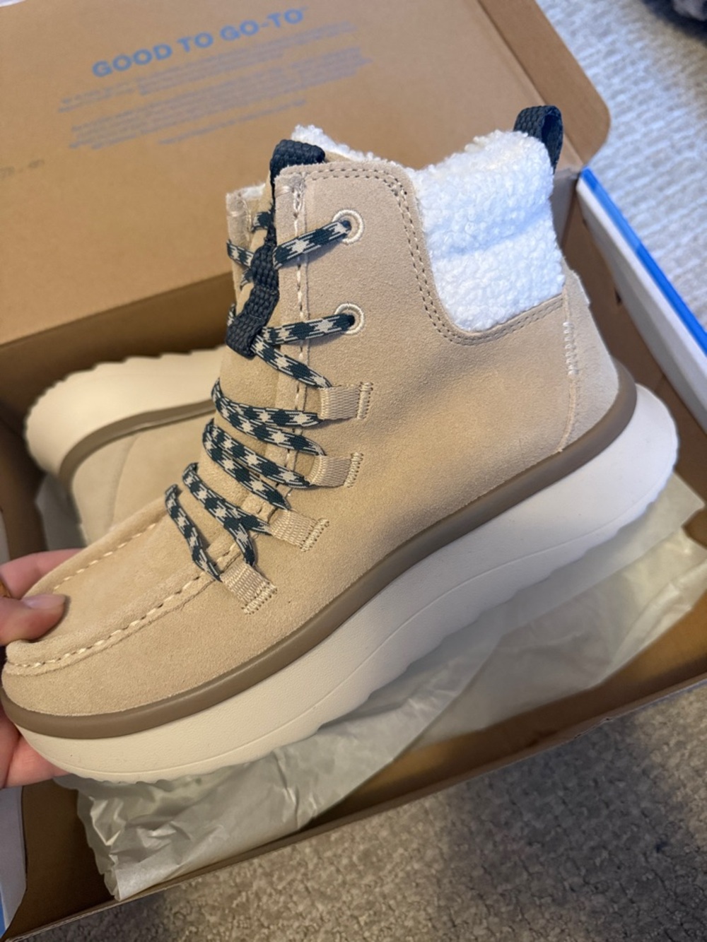 Women's Beige Sherpa-Lined Ankle Boots